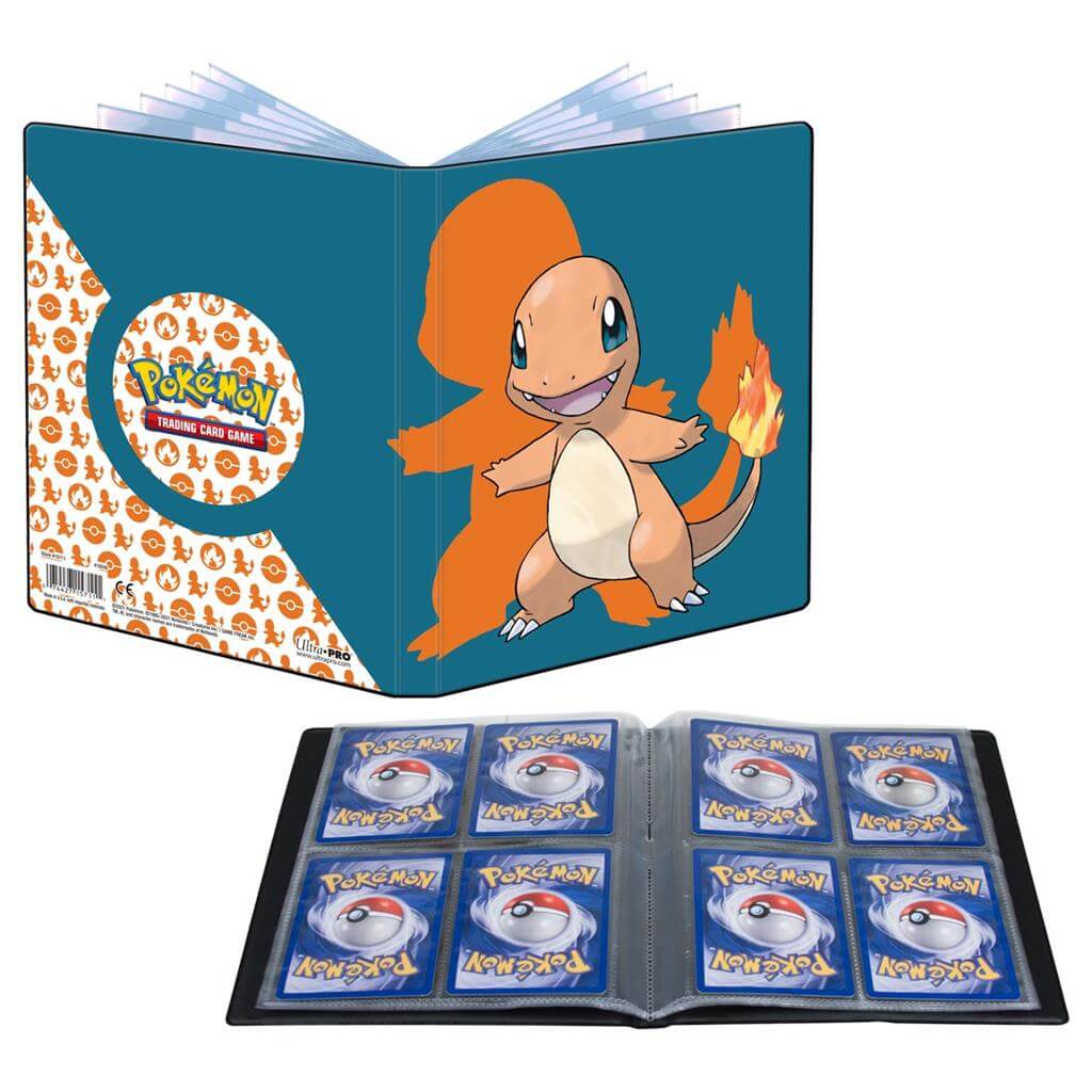 Pokémon 4-Pocket Portfolio met artwork van Pokémon TCG: Charmander . Deze portfolio bevat 10 4-pocket pagina's voor maximaal 80 kaarten.