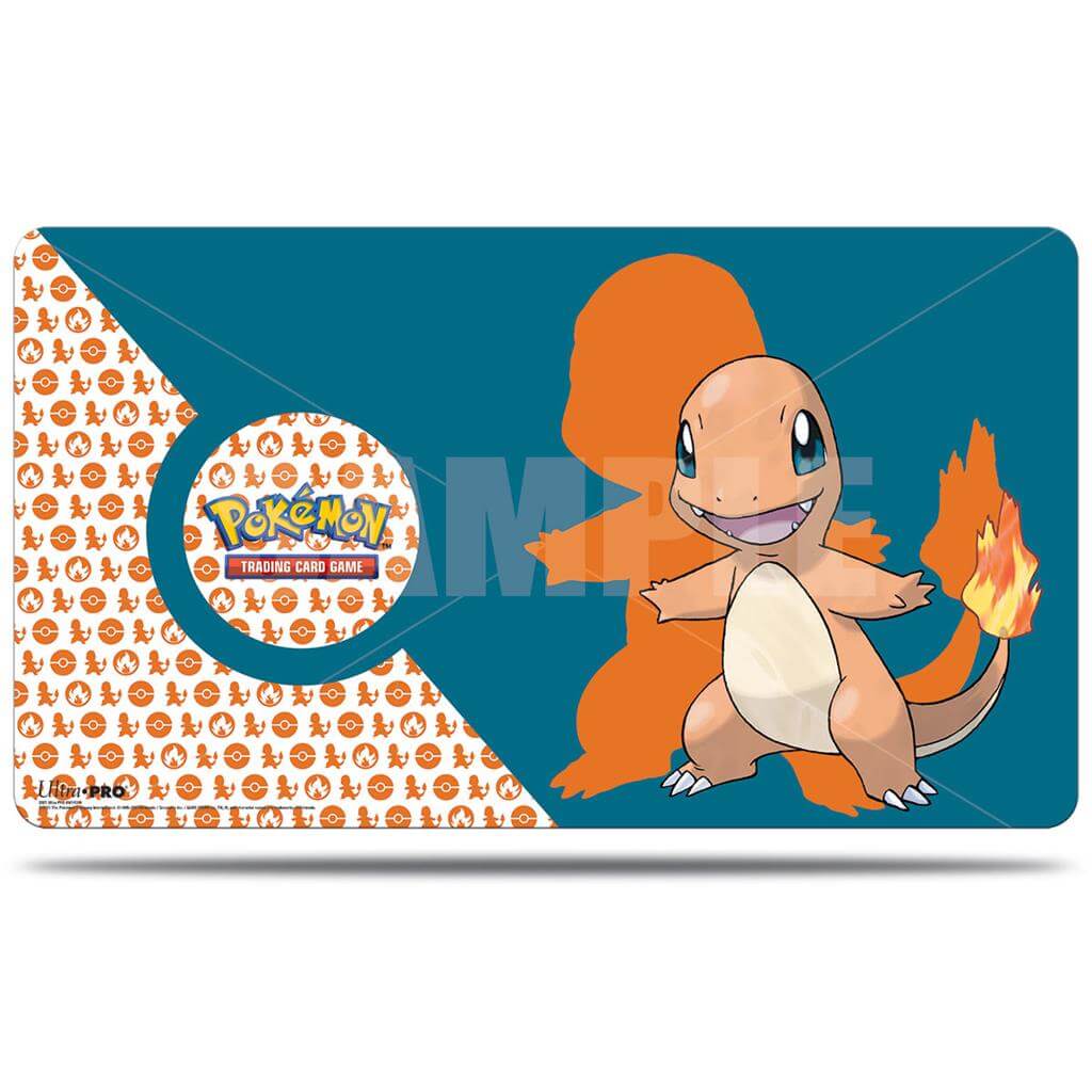 Pokémon Speelmat met artwork van Pokémon TCG: Charmander. Afmetingen: 24x13,5 inch (ongeveer 61x34 cm). Ideaal om te zorgen dat je speelkaarten niet beschadigen. De rubberen achterzijde zorgt er tevens voor dat deze speelmat niet kan verschuiven.