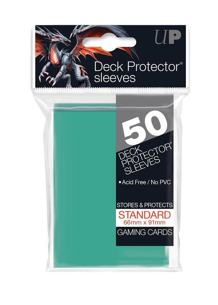 Accessoires Aqua-kleurige Deck Protectors voor standaard kaarten (66x91 mm). Een pakje bevat 50 deck protectors.