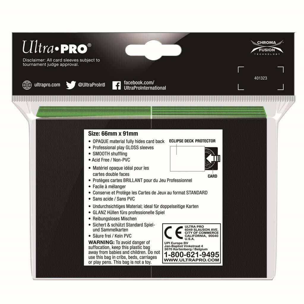 Accessoires Eclipse Deck Protector sleeves are now in 100ct packages, with three new colors! Royal Purple, Smoke Grey, & Forest Green. • New part numbers and color names to avoid ordering confusion. • Increased color and edge consistency. • All colors are