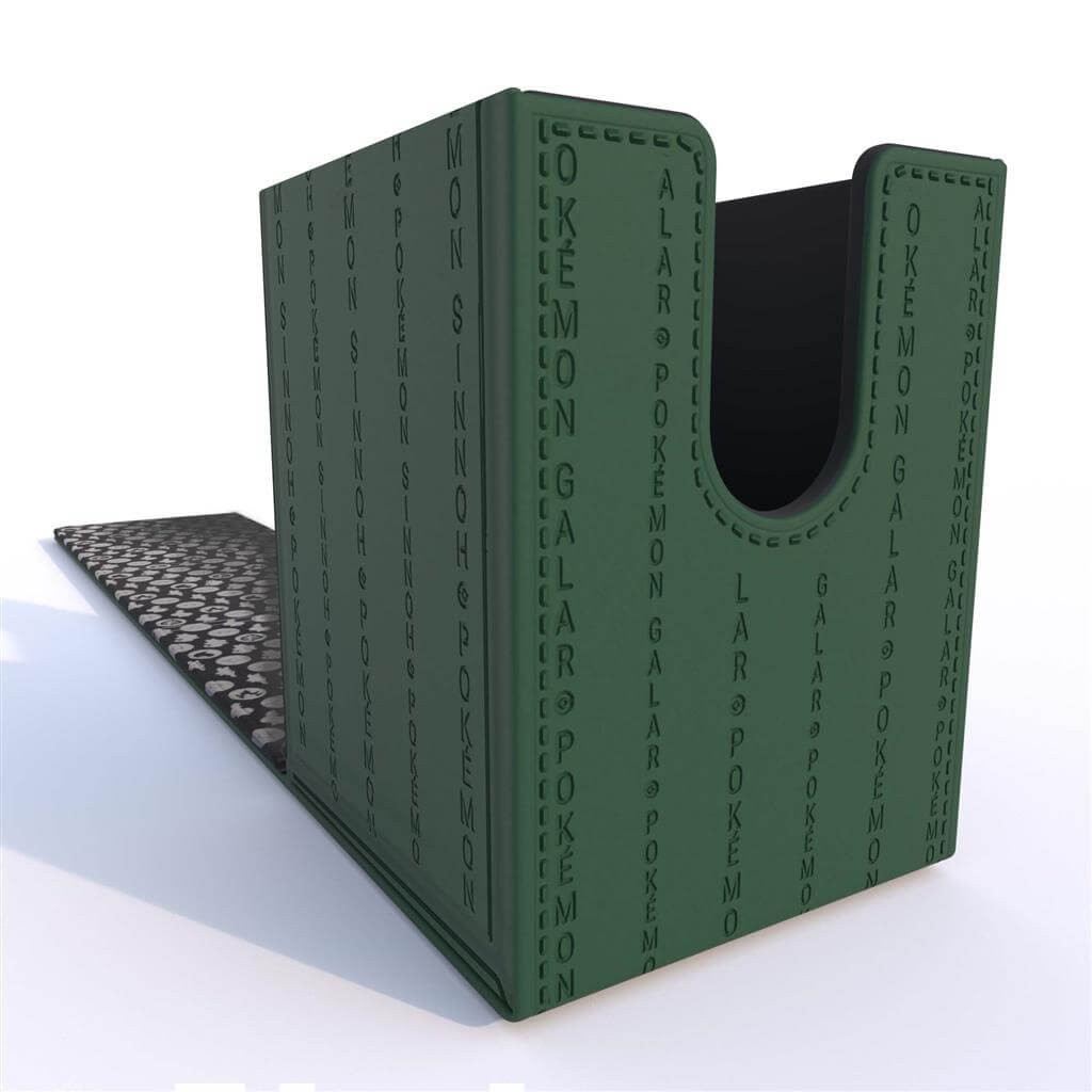 Pokémon Collect, store, and personalize with the Alcove Click for Pokémon! The Alcove Click comes with four themed badges featuring Grookey, Scorbunny, Sobble and Yamper. This Deck Box holds up to 100 standard size trading cards double-sleeved in Ultra PR