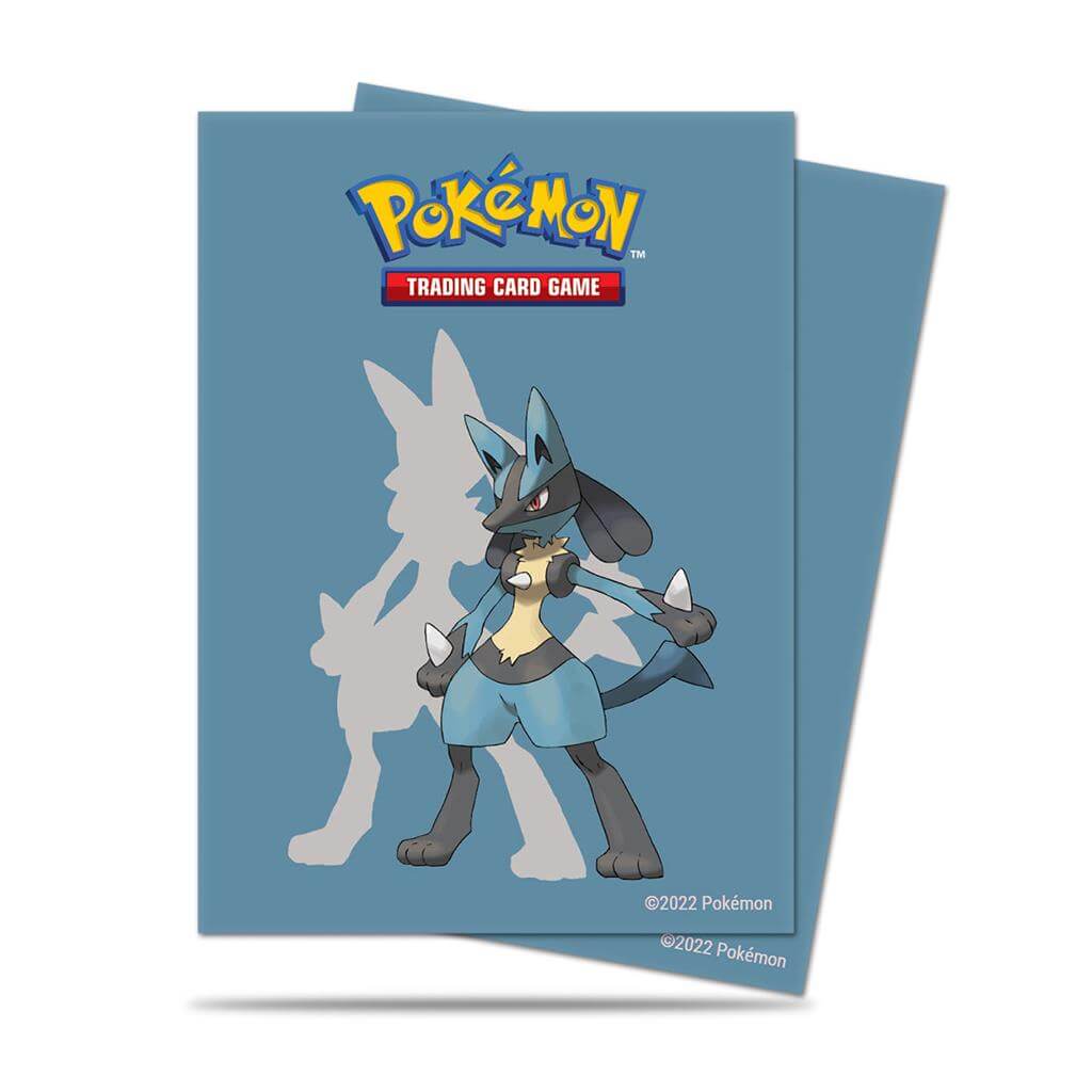 Pokémon Deck Protectors met artwork van Pokémon TCG: Lucario. Geschikt voor standaard kaarten (66x91 mm). Een pakje bevat 65 deck protectors.
