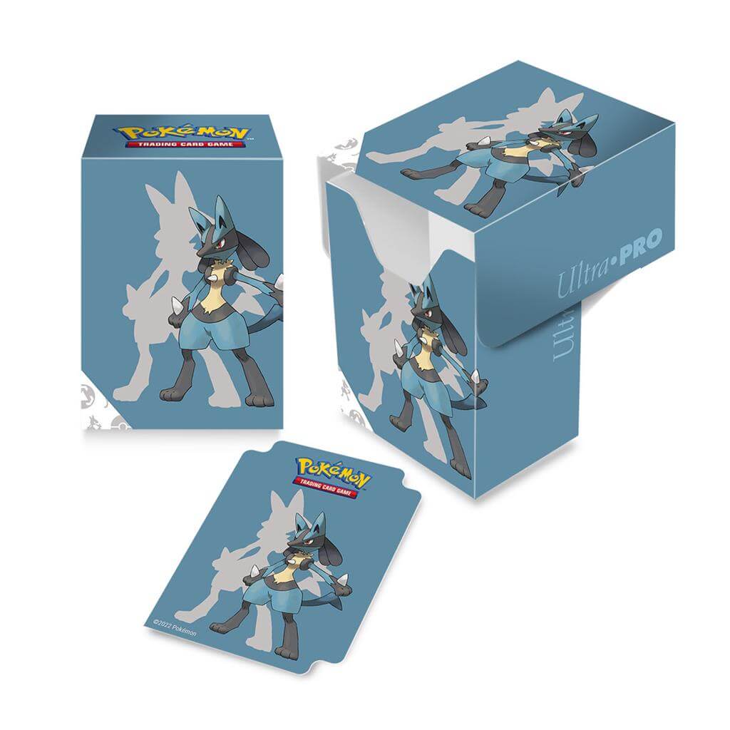 Pokémon Full View Deckbox met artwork van Pokémon TCG: Lucario. Deze deckbox is geschikt voor 75 dubbel-sleeved kaarten en bevat bovendien 1 divider.