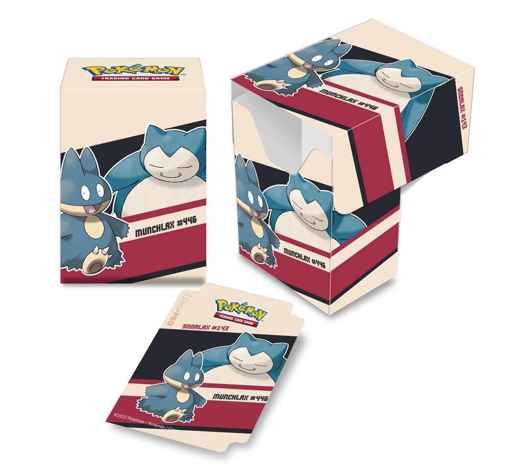 Pokémon Full View Deck Boxes® for Pokémon feature vibrant, full-color artwork of Snorlax and Munchlax, and includes one matching deck divider. Made with archival-safe, non-PVC, rigid polypropylene materials, these deck boxes can store up to 75 double-slee