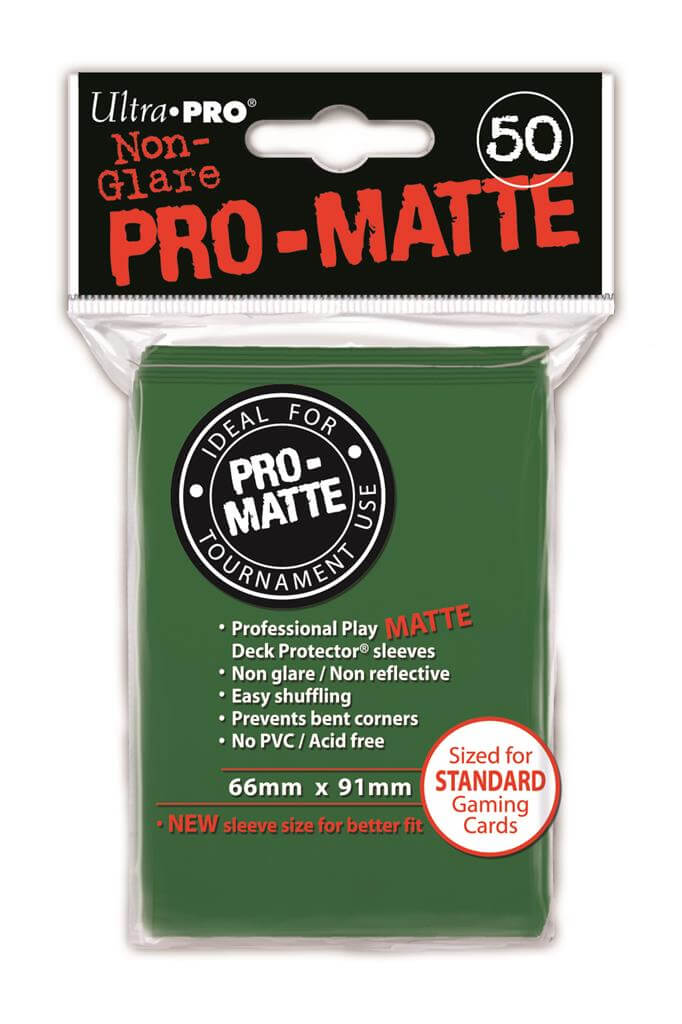 Accessoires Groene Deck Protectors Pro-Matte Non-Glare voor standaard kaarten (66x91 mm). Een pakje bevat 50 deck protectors.