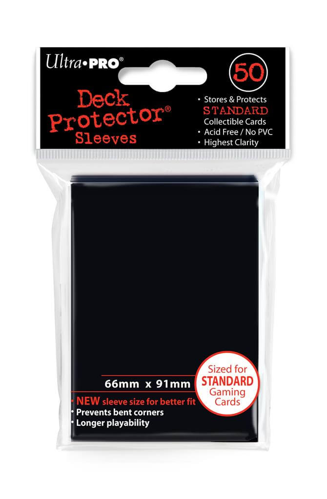 Accessoires Zwarte Deck Protectors voor standaard kaarten (66x91 mm). Een pakje bevat 50 deck protectors.