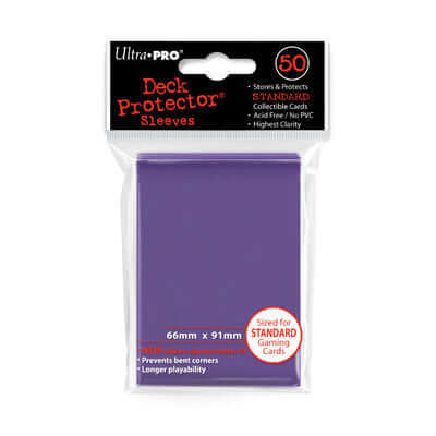 Accessoires Paarse Deck Protectors voor standaard kaarten (66x91 mm). Een pakje bevat 50 deck protectors.