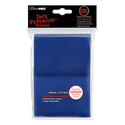 Accessoires Blauwe Deck Protectors voor standaard kaarten (66x91 mm). Een pakje bevat 100 deck protectors.