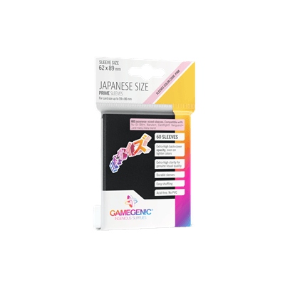 Accessoires The Japanese Size Prime Sleeves are 62 x 89 mm in size. They are ideal for card games like Yu-Gi-Oh!TM, NarutoTM, Cardfight!! VanguardTM and many others. These Japanese-Sized sleeves not only offer great protection for game cards. They also pr