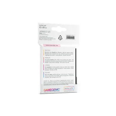 Accessoires The Japanese Size Prime Sleeves are 62 x 89 mm in size. They are ideal for card games like Yu-Gi-Oh!TM, NarutoTM, Cardfight!! VanguardTM and many others. These Japanese-Sized sleeves not only offer great protection for game cards. They also pr