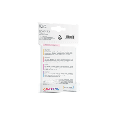 Accessoires The Japanese Size Prime Sleeves are 62 x 89 mm in size. They are ideal for card games like Yu-Gi-Oh!TM, NarutoTM, Cardfight!! VanguardTM and many others. These Japanese-Sized sleeves not only offer great protection for game cards. They also pr