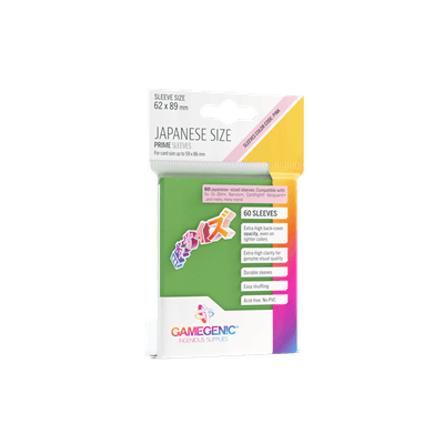 Accessoires The Japanese Size Prime Sleeves are 62 x 89 mm in size. They are ideal for card games like Yu-Gi-Oh!TM, NarutoTM, Cardfight!! VanguardTM and many others. These Japanese-Sized sleeves not only offer great protection for game cards. They also pr