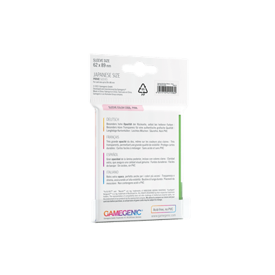 Accessoires The Japanese Size Prime Sleeves are 62 x 89 mm in size. They are ideal for card games like Yu-Gi-Oh!TM, NarutoTM, Cardfight!! VanguardTM and many others. These Japanese-Sized sleeves not only offer great protection for game cards. They also pr