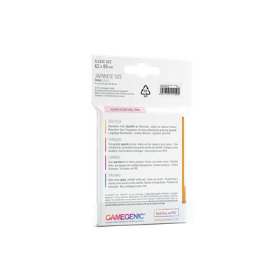 Accessoires The Japanese Size Prime Sleeves are 62 x 89 mm in size. They are ideal for card games like Yu-Gi-Oh!TM, NarutoTM, Cardfight!! VanguardTM and many others. These Japanese-Sized sleeves not only offer great protection for game cards. They also pr