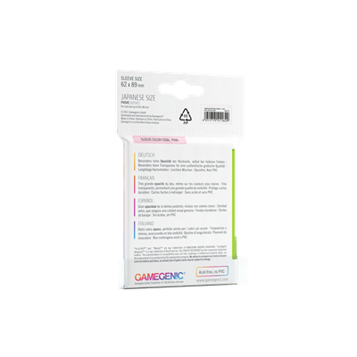 Accessoires The Japanese Size Prime Sleeves are 62 x 89 mm in size. They are ideal for card games like Yu-Gi-Oh!TM, NarutoTM, Cardfight!! VanguardTM and many others. These Japanese-Sized sleeves not only offer great protection for game cards. They also pr