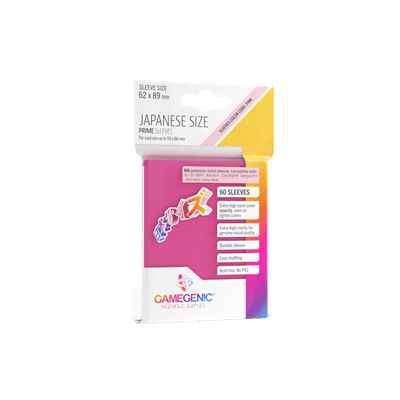 Accessoires The Japanese Size Prime Sleeves are 62 x 89 mm in size. They are ideal for card games like Yu-Gi-Oh!TM, NarutoTM, Cardfight!! VanguardTM and many others. These Japanese-Sized sleeves not only offer great protection for game cards. They also pr