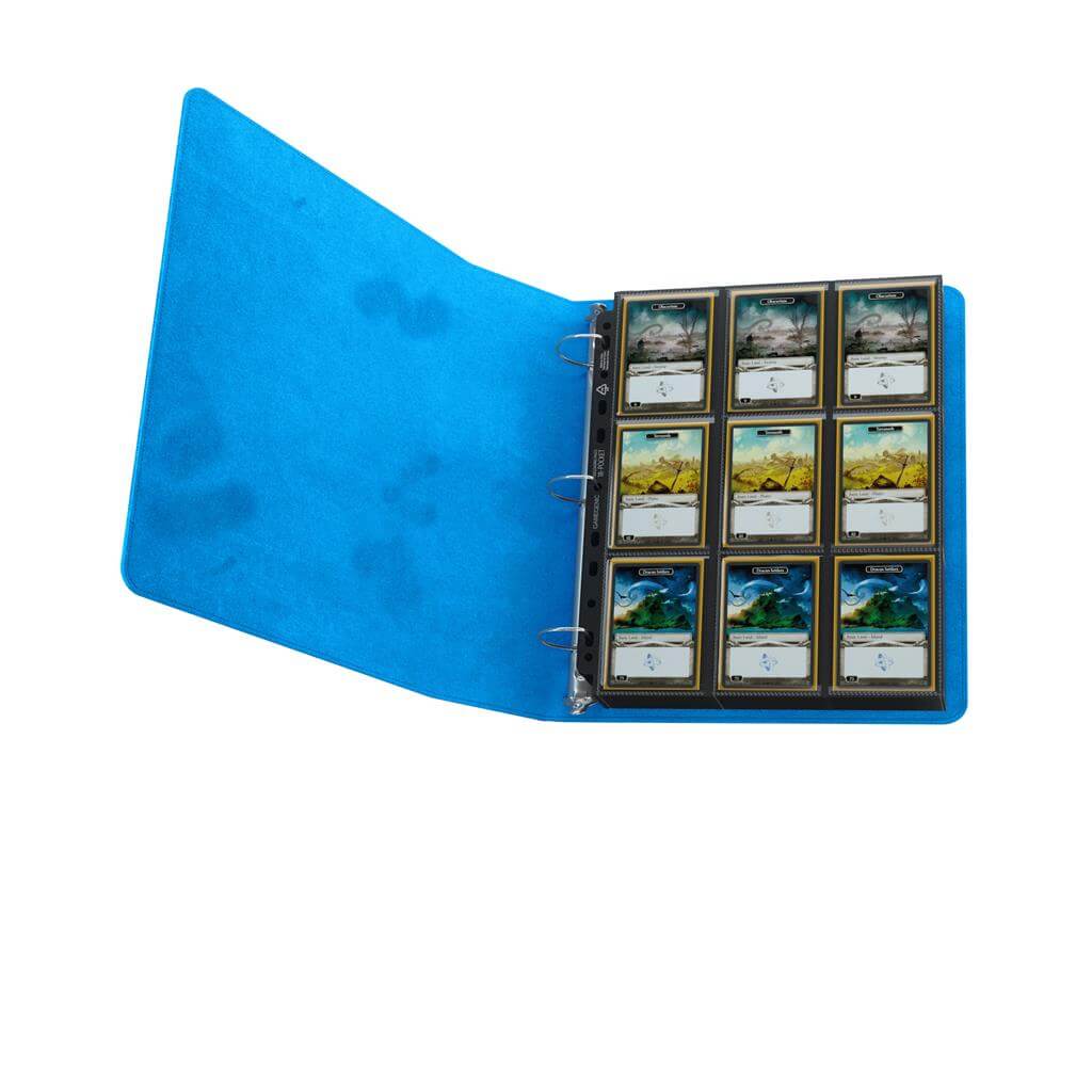 Accessoires Blauwe ringbandmap met 3 sterke ringen voor zowel 18-pocket als 9-pocket pagina's.