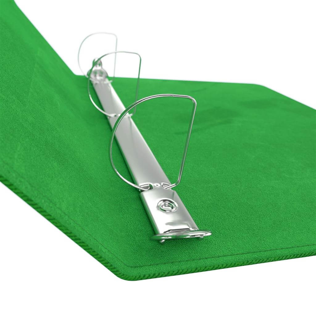 Accessoires Groene ringbandmap met 3 sterke ringen voor zowel 18-pocket als 9-pocket pagina's.