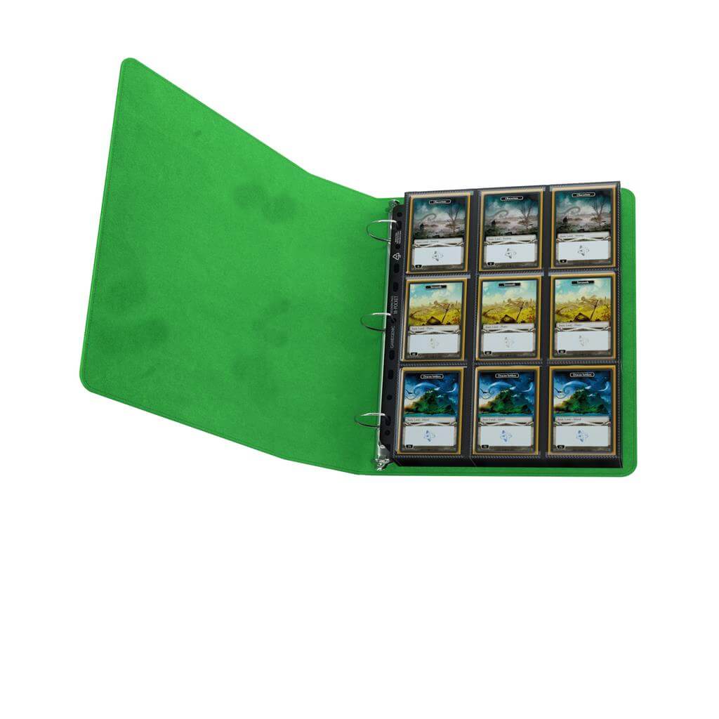 Accessoires Groene ringbandmap met 3 sterke ringen voor zowel 18-pocket als 9-pocket pagina's.
