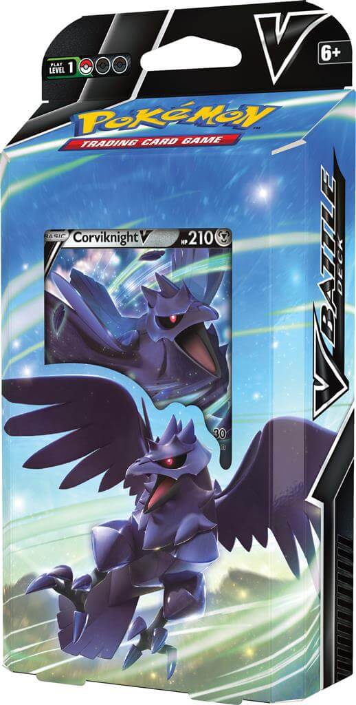 Pokémon Ontketen de krachten van de schemering en de nacht met een deck met Lycanroc V of Corviknight V! Lycanroc V leidt een krachtig team Fighting types, en Corviknight V biedt de verpletterende kracht van Metal types, zodat je beurt na beurt grote aanv