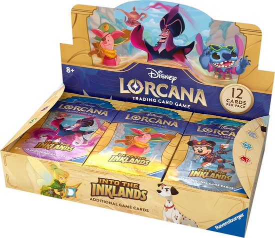 Lorcana Betreed nieuwe werelden met Into the Inklands!Ontdek onbekende gebieden en iconische locaties uit de Disney-wereld in de derde set van Disney Lorcana: Into the Inklands. Deze Booster Box bevat 24 boosterpacks vol magie, avontuur en strategische di