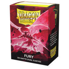Accessoires The glowing embers of battle, kindled by conflict.Dragon Shield Dual Matte sleeves. Fully opaque sleeves with a black interior, an elegant backdrop for black bordered cards. Clear front and a textured matte back.The sturdy cardboard box fits 7