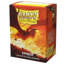 Accessoires The glowing embers of battle, kindled by conflict.Dragon Shield Dual Matte sleeves. Fully opaque sleeves with a black interior, an elegant backdrop for black bordered cards. Clear front and a textured matte back.The sturdy cardboard box fits 7