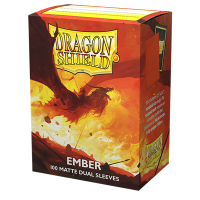 Accessoires The glowing embers of battle, kindled by conflict.Dragon Shield Dual Matte sleeves. Fully opaque sleeves with a black interior, an elegant backdrop for black bordered cards. Clear front and a textured matte back.The sturdy cardboard box fits 7