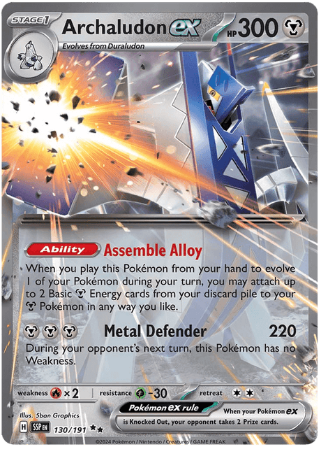 Naam: Archaludon exSet: Surging SparksNummer: 130/191Staat: Near Mint