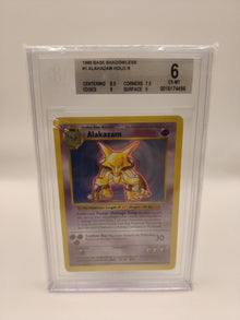 Singles Naam: AlakazamSet: Base SetTaal: EngelsNummer: 1/102Grading bedrijf: BGS (Beckett)Grade: 6