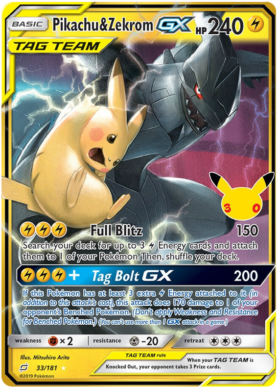 Pikachu & Zekrom GX - 30th Celebration - 33/181