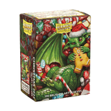 The 2024 Dragon Shield Christmas Brushed Art sleeves feature mischevious dragons endulging in seasonal sweets. Brushed Art sleeves feature a lightly textured back and provide a steady shuffle-feel as you face off against your opponents. Art sleeves are pr