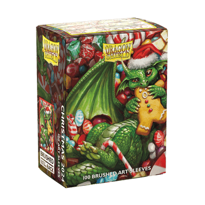 Accessoires The 2024 Dragon Shield Christmas Brushed Art sleeves feature mischevious dragons endulging in seasonal sweets. Brushed Art sleeves feature a lightly textured back and provide a steady shuffle-feel as you face off against your opponents. Art sl