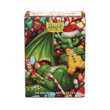 The 2024 Dragon Shield Christmas Brushed Art sleeves feature mischevious dragons endulging in seasonal sweets. Brushed Art sleeves feature a lightly textured back and provide a steady shuffle-feel as you face off against your opponents. Art sleeves are pr