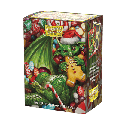 Accessoires The 2024 Dragon Shield Christmas Brushed Art sleeves feature mischevious dragons endulging in seasonal sweets. Brushed Art sleeves feature a lightly textured back and provide a steady shuffle-feel as you face off against your opponents. Art sl