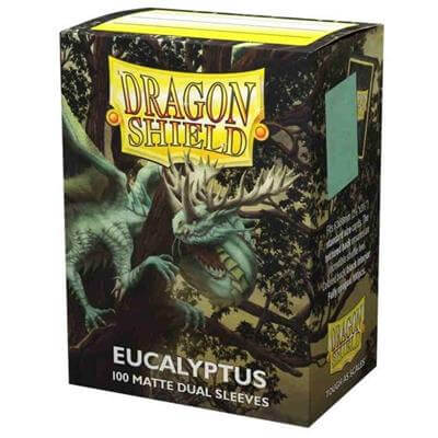 Accessoires These new Dragon Shield Dual Matte sleeves are fully opaque, making them safe for play with double-faced cards, and they have a colorful back, available in five bright colors. This is the Eucalyptus (Lehel) version. What makes these special, t
