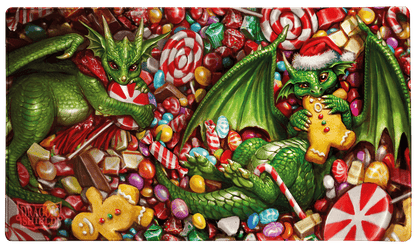 Lorcana Embrace the season's cheer with the silky smooth playmat featuring the 2024 Dragon Shield Christmas dragons. Enjoy the completely new, silky smooth surface texture. Together with the non-slip, rubber bottom and premium stitched-edge, this Dragon S