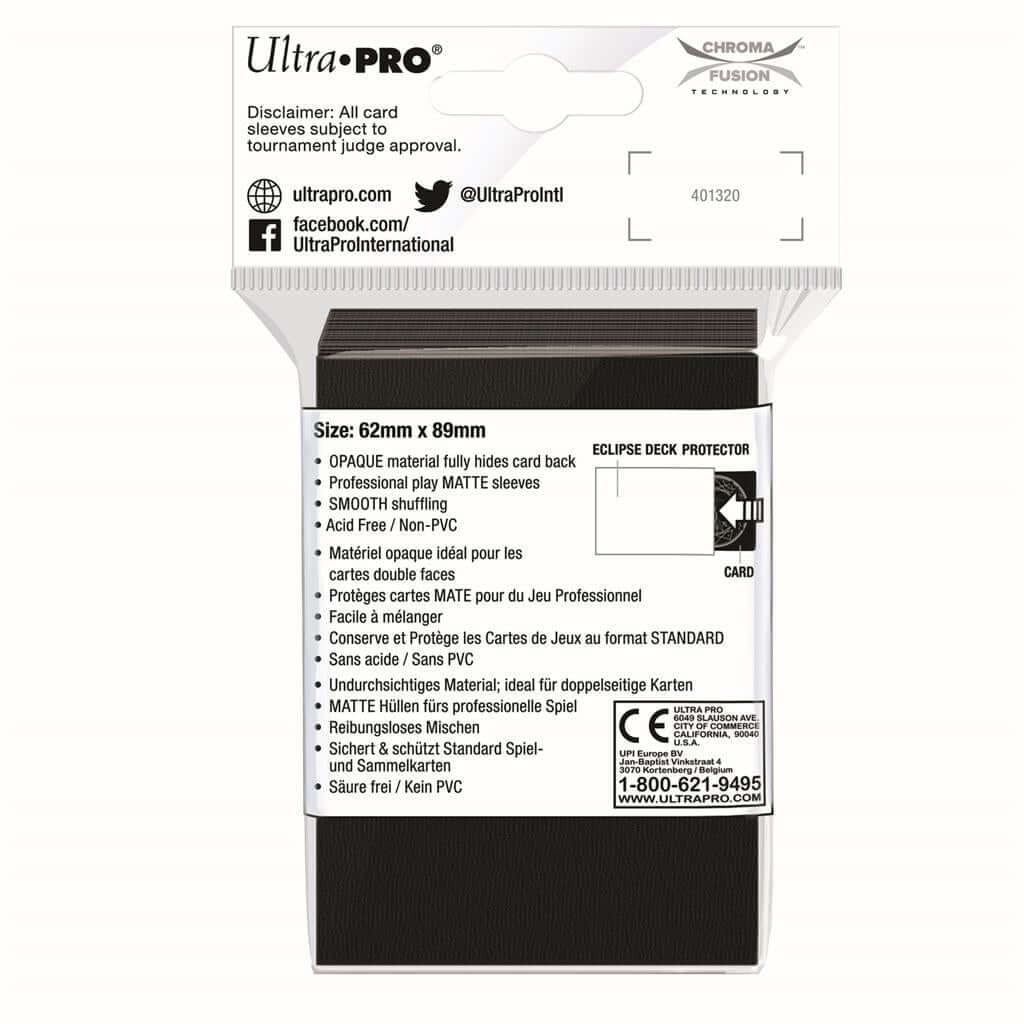 Accessoires Deze Eclipse PRO-Matte Deck Protector sleeves verbergen de kaartrug volledig met een extra laag ondoorzichtig zwart materiaal. Als onderdeel van de PRO-Matte-lijn gebruiken de Eclipse sleeves mat transparant materiaal om de voorzijde van de ka