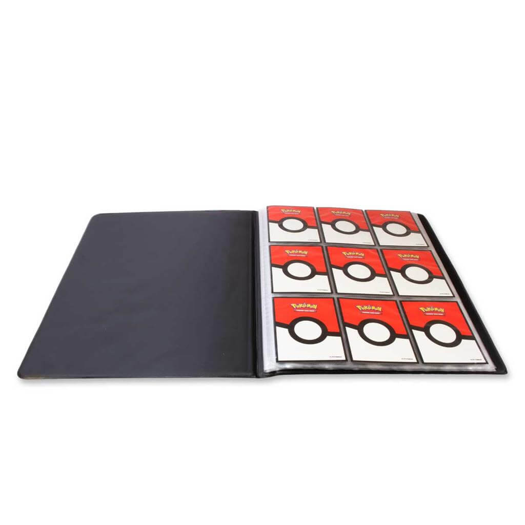 Pokémon 9-Pocket Portfolios for Pokémon feature a vibrant, full-art cover of Pecharunt and The Loyal Three (Okidogi, Munkidori, and Fezandipiti) from Pokémon Scarlet and Violet. Each portfolio stores and protects up to 126 standard size cards single-loade
