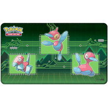 Pokémon This Stitched Playmat for Pokémon features vibrant, full-color artwork of Porygon, Porygon2, and Porygon-Z. Made with a soft fabric top to reduce damage to cards during play, and features a non-slip rubber backing to keep the playmat from shifting