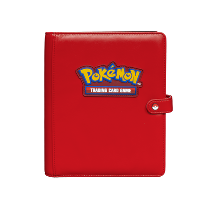 Pokémon The Premium Snap Binder for Pokémon is the ideal accessory for trading card collectors of every age!Each binder features a red padded leatherette cover with a rubber Pokémon logo emblem, and can be securely closed with the enamel Poké Ball snap on