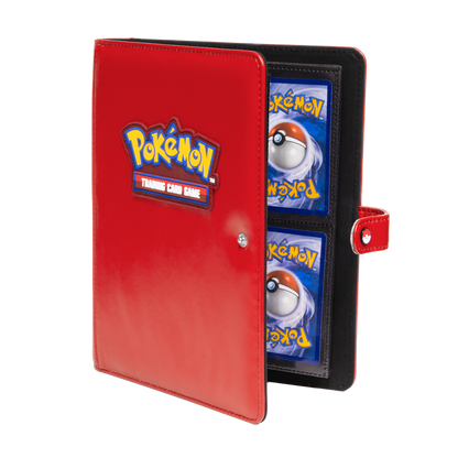 Pokémon The Premium Snap Binder for Pokémon is the ideal accessory for trading card collectors of every age!Each binder features a red padded leatherette cover with a rubber Pokémon logo emblem, and can be securely closed with the enamel Poké Ball snap on