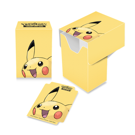 Pokémon Full View Deck Box® card storage containers for Pokémon feature vibrant, full-color artwork of Pikachu and include one matching deck divider. Made with archival-safe, non-PVC, rigid polypropylene materials, these deck boxes can store up to 75 doub