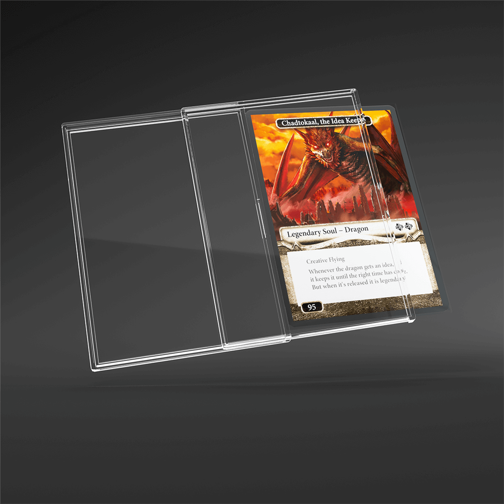 Accessoires Maximum protection for your card in an innovative rigid case with sliding mechanism! Protect and present your most valuable cards in this hard-shell card holder. The Slide Card Case holds one standard-size trading card, like Magic: The Gatheri