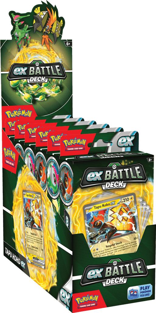 Pokémon Machtige Pokémon ex strijden voor de overwinning!Machtige Pokémon ex staan klaar om het slagveld op te stormen in de nieuwe Pokémon TCG: ex Battle Decks! Elk deck van 60 kaarten wordt geleid door een uitzonderlijke Pokémon ex en bevat alles wat je
