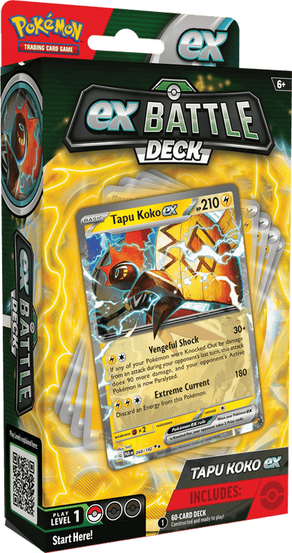 Pokémon Machtige Pokémon ex strijden voor de overwinning!Machtige Pokémon ex staan klaar om het slagveld op te stormen in de nieuwe Pokémon TCG: ex Battle Decks! Elk deck van 60 kaarten wordt geleid door een uitzonderlijke Pokémon ex en bevat alles wat je