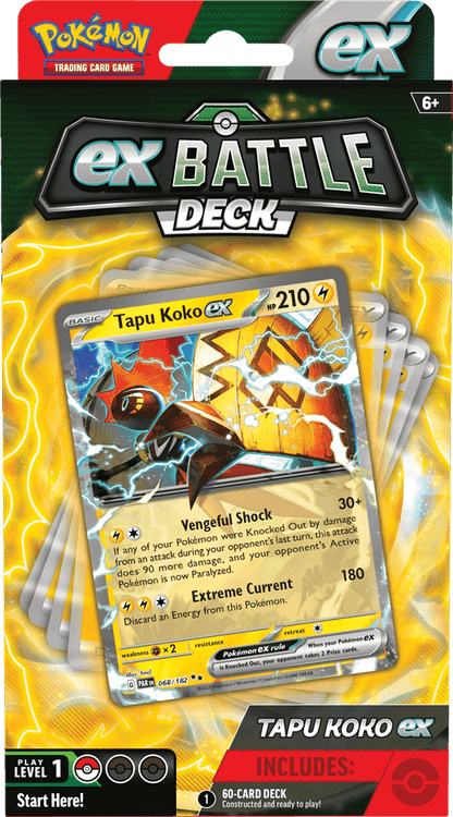Pokémon Machtige Pokémon ex strijden voor de overwinning!Machtige Pokémon ex staan klaar om het slagveld op te stormen in de nieuwe Pokémon TCG: ex Battle Decks! Elk deck van 60 kaarten wordt geleid door een uitzonderlijke Pokémon ex en bevat alles wat je