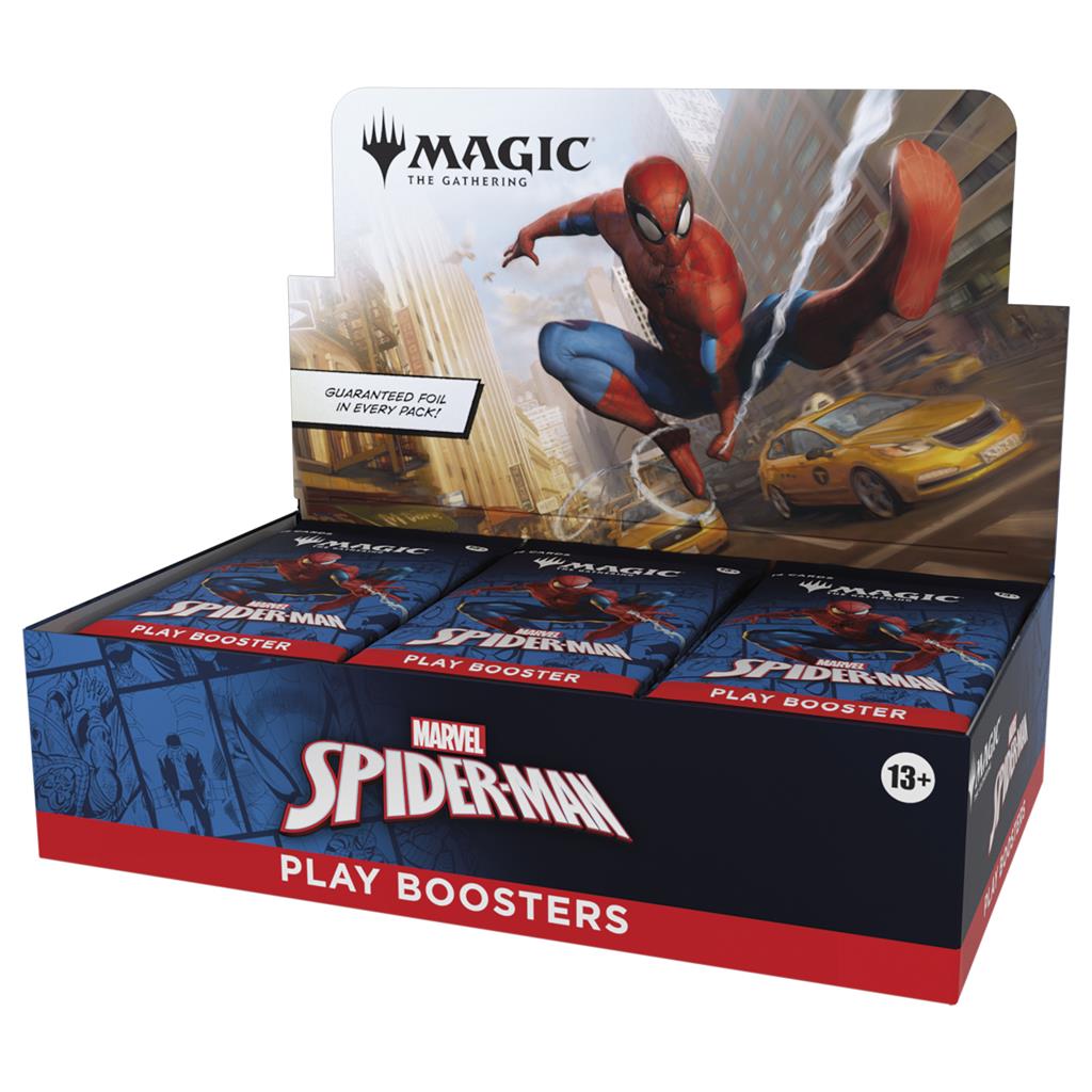 MTG Magic: The Gathering Spider-Man Play Booster Swing de Spider-Verse in met Magic: The Gathering!Je vriendelijke buurt Spider-Man komt naar Magic: The Gathering! Verzamel web-slingers uit het hele Spider-Verse en werk samen om de sinistere vijanden te v