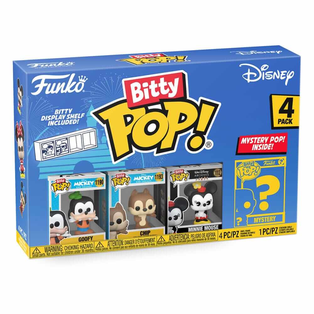 Lorcana Your favourite Pops! have been shrunk into Bitty Pops!Expand your collection with this assortment of Bitty Pop! figures featuring your most beloved cartoon characters!Each 4-pack comes with one rare or hyper rare mystery Bitty Pop! to complete the