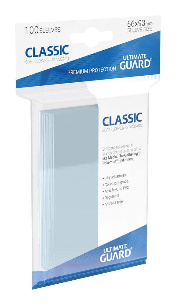 Accessoires This pack contains 100 card sleeves for all standard sized gaming cards, like Magic the Gathering™, Pokemon™ and others.- High clearness- Extra clear polypropylene- Collector´s grade- Acid free, no PVC- Regular fit- Archival safe- Sleeve size: